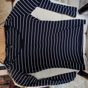 Navy and white stripe long sleeve tee shirt